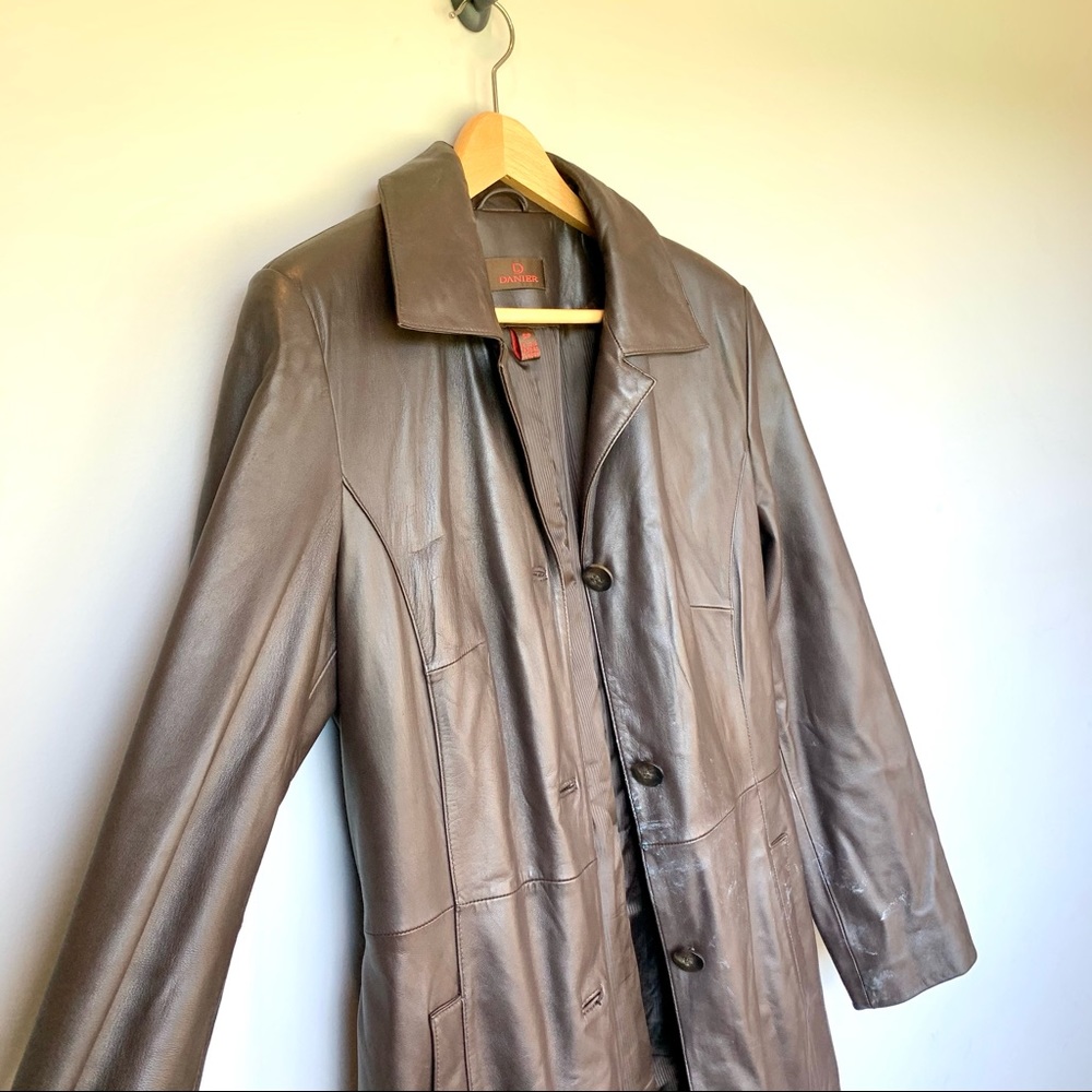 DANIER Genuine Leather Brown Duster Jacket, S/P